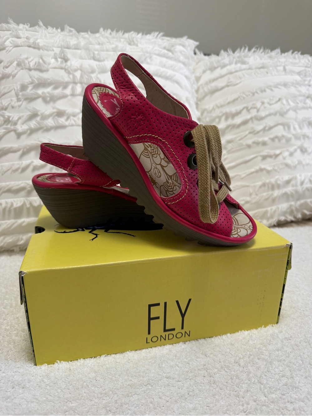 Fly London YLVA Cashmere Rubi Leather Lace Up Wedge Platform Sandals